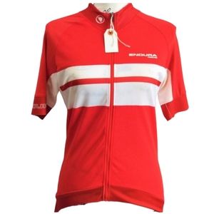 NWT Endura Red with White Stipes Full-Zip Cycling Jersey Athletic Size Medium